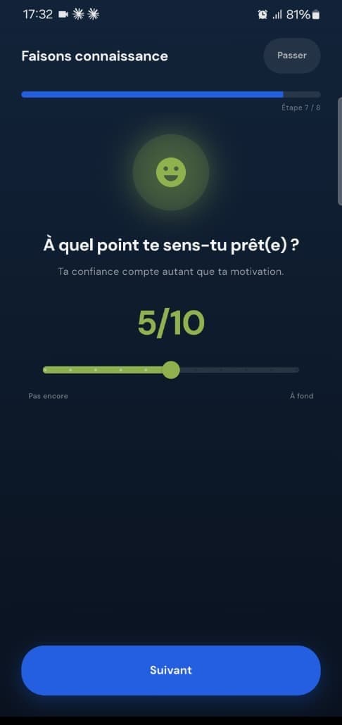 Questionnaire d'accueil : évaluation du niveau de confiance